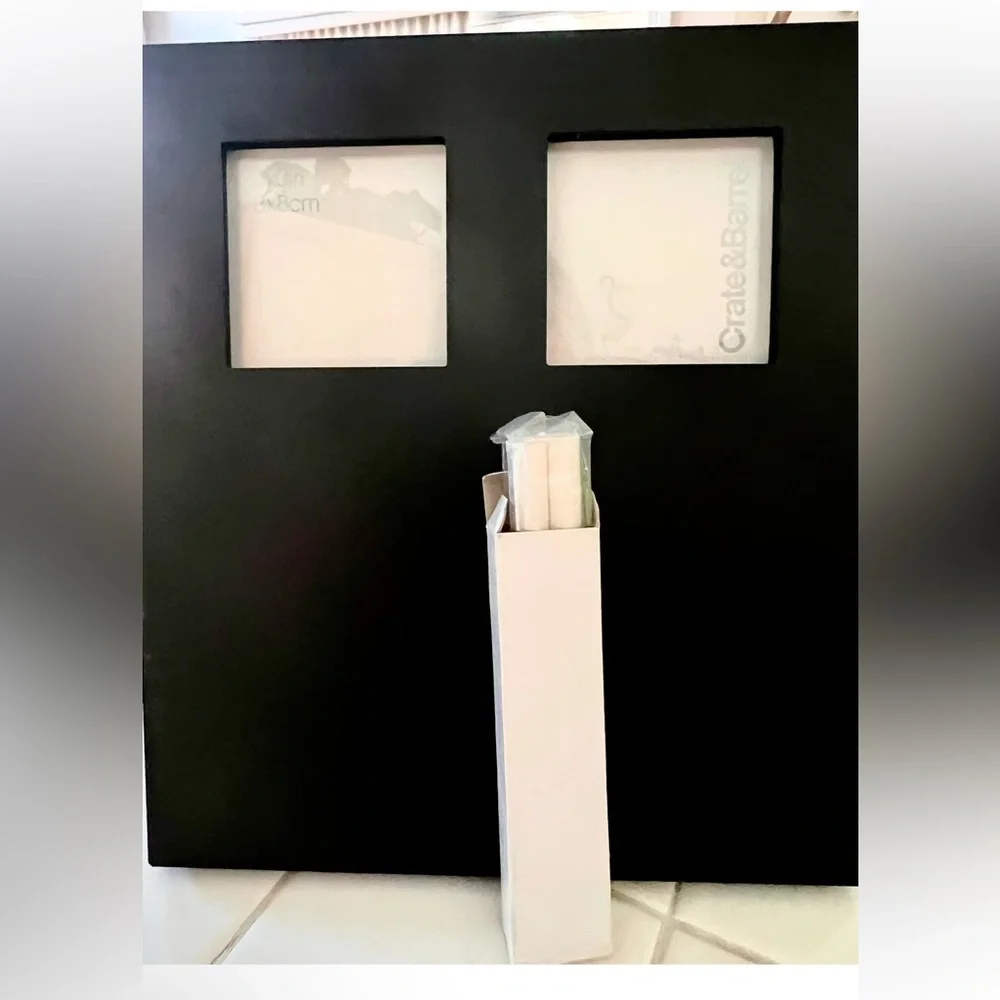 CRATE & BARREL Magnetic Chalkboard Frame  Fits 2 3x3 Photos Comes with Chalk NWT